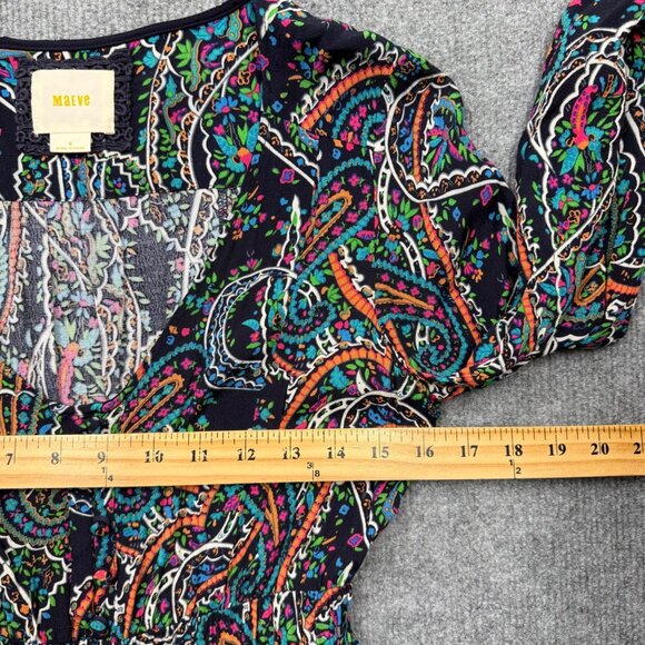 Maeve Anthropologie Boho Paisley Dress Flowy Long Sleeve Navy/Multicolor Size S - Picture 12 of 15